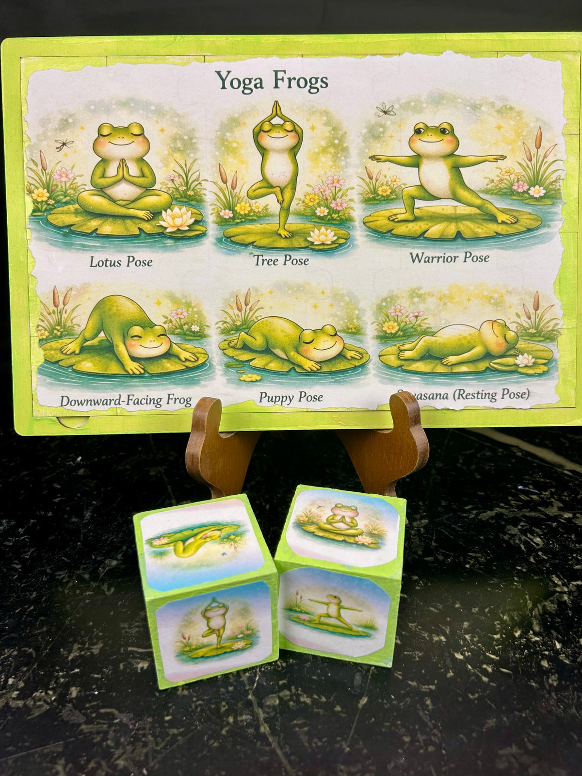 Roll the Frog – A Silly Yoga Game (Handmade Puzzle & Cube Set)