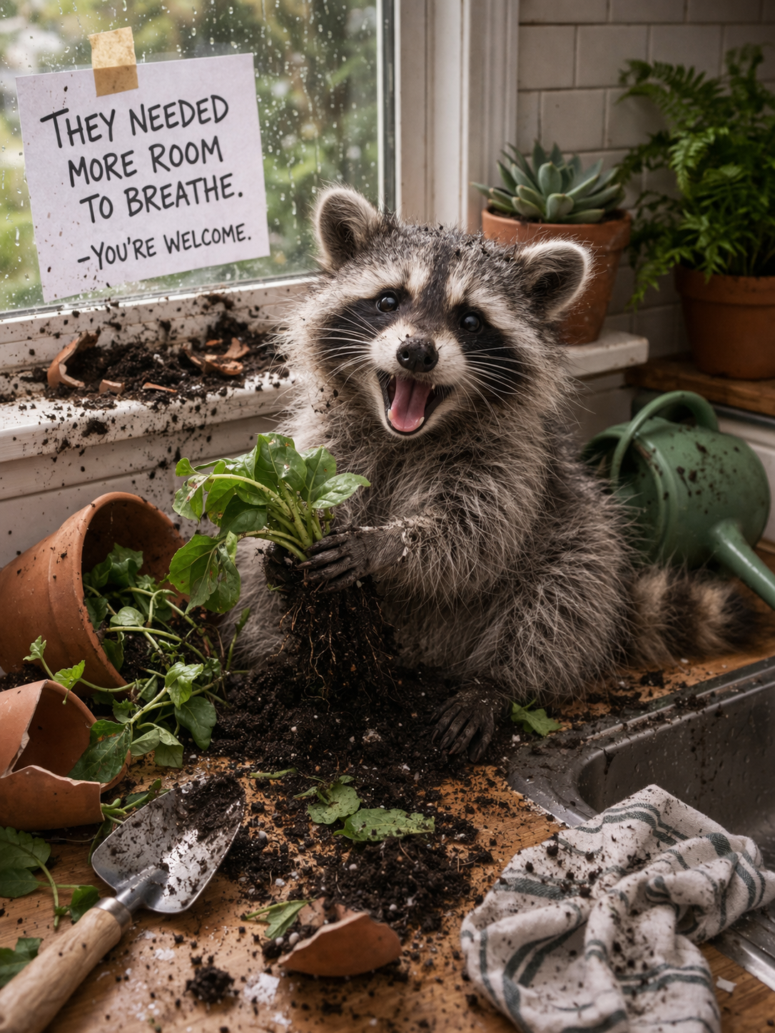 Rascal Raccoon – Garden Helper | Funny Garden Printable | Whimsical Animal Art | Instant Download