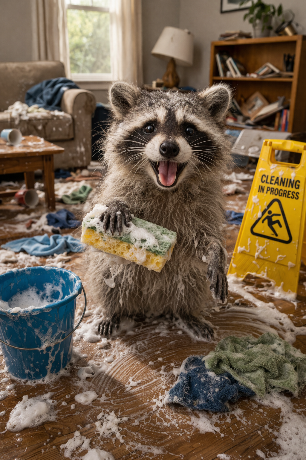 Rascal Rascal Raccoon – Cleaning Supervisor | Funny Printable Wall Art | Messy House Humor | Instant Download