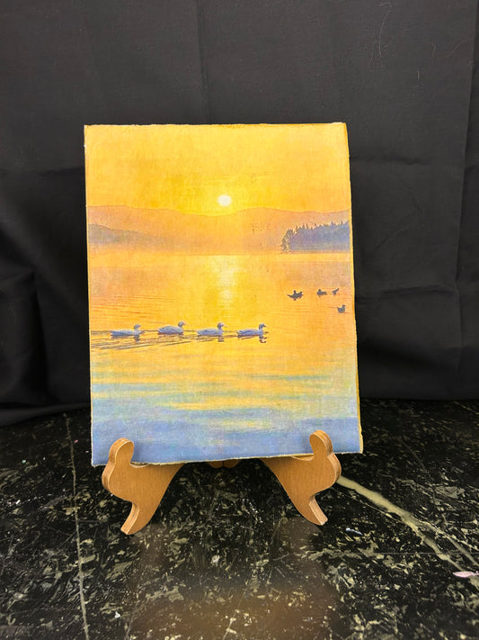 ducks on lake at sunset
