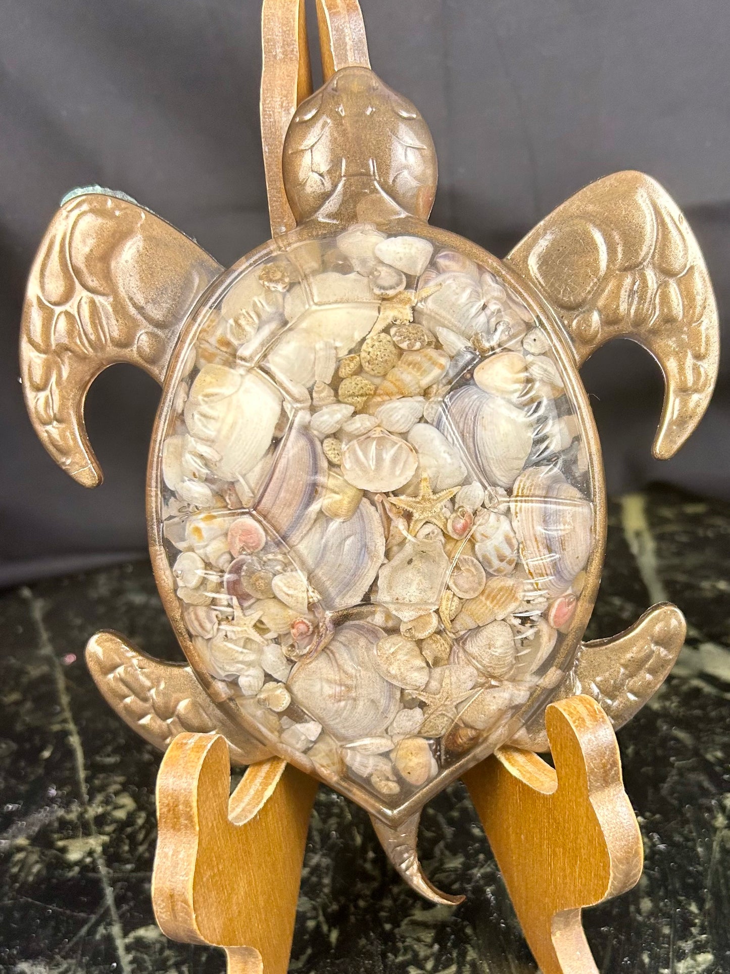 Treasures of the Tide – Sea Turtle Resin Art (Shell filled - Gold)