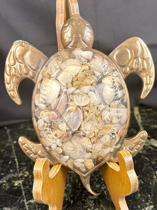 Treasures of the Tide – Sea Turtle Resin Art (Shell filled - Gold)