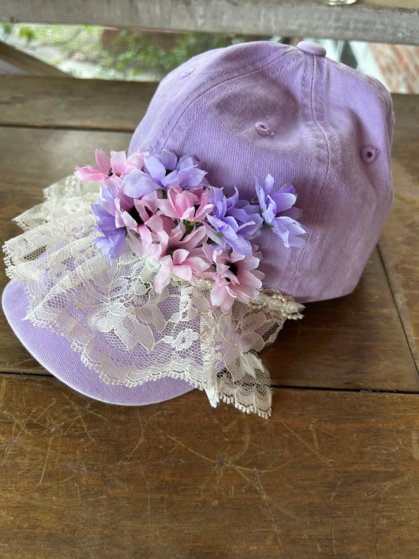 One-of-a-Kind Embellished Hat – Lavender Lace & Floral