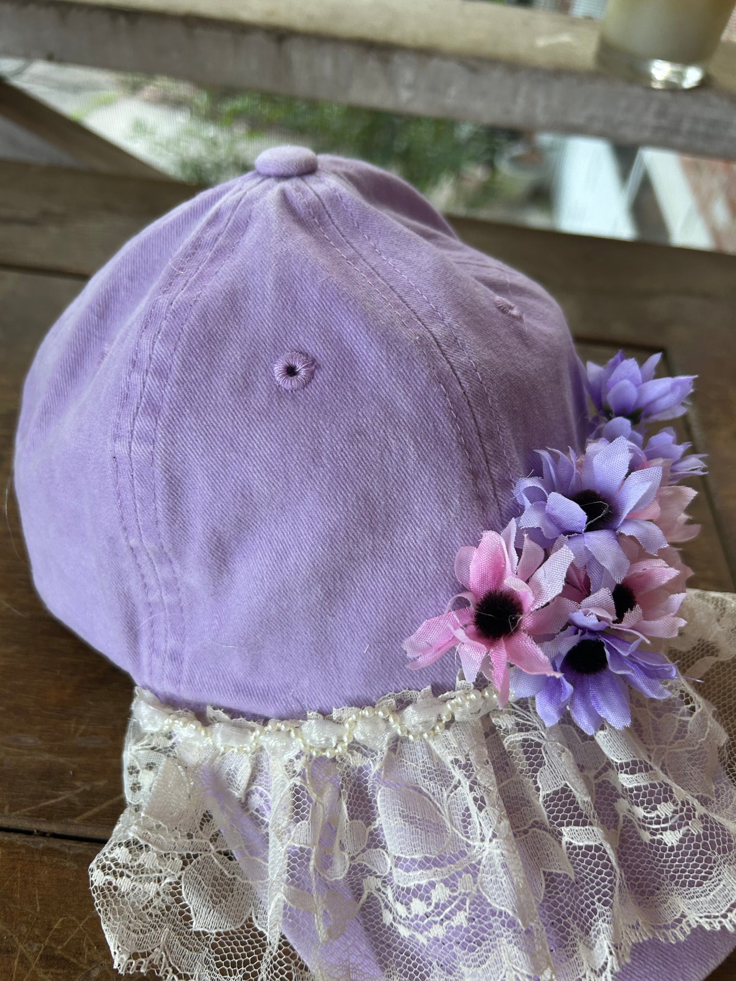 One-of-a-Kind Embellished Hat – Lavender Lace & Floral