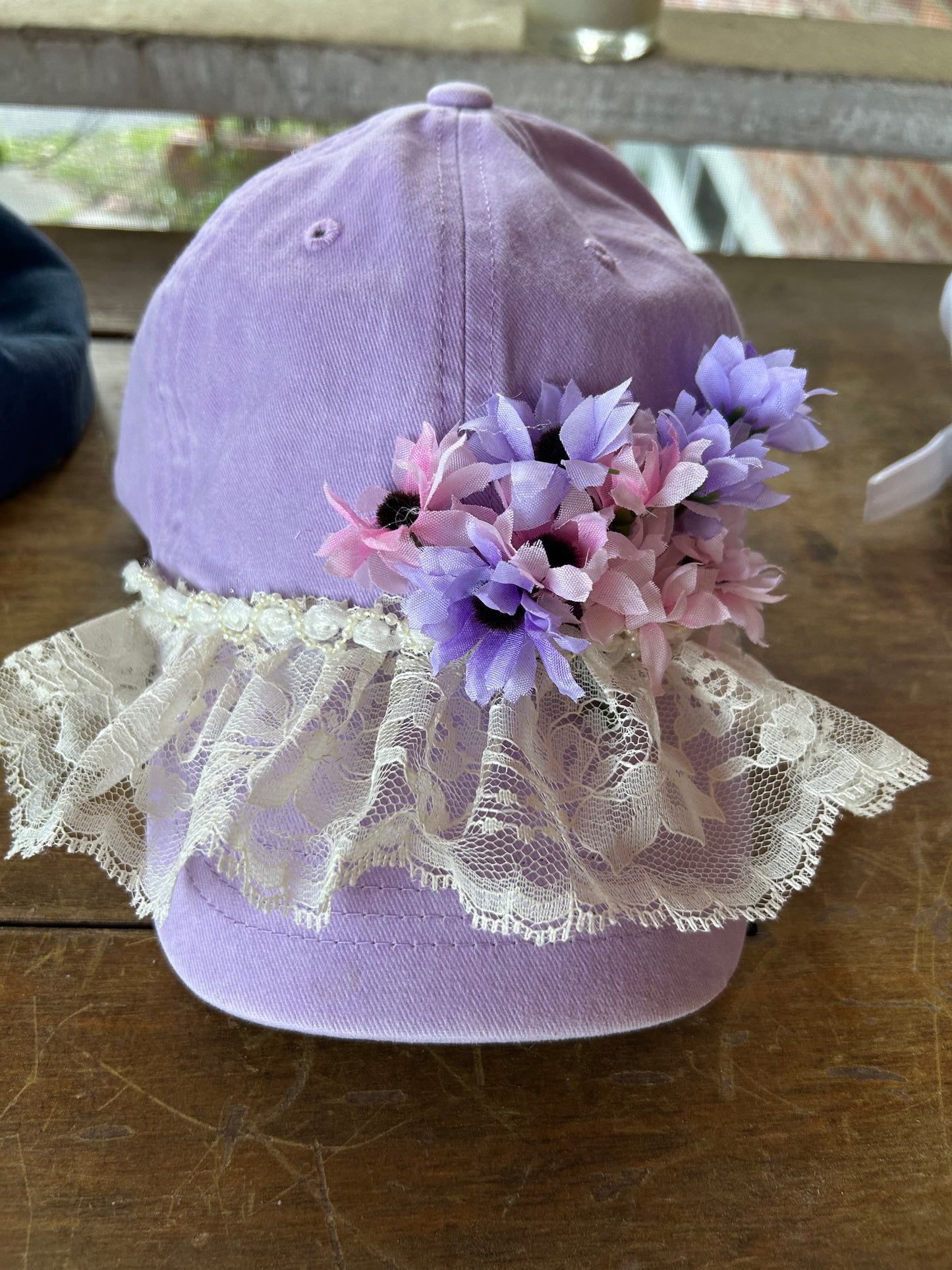 One-of-a-Kind Embellished Hat – Lavender Lace & Floral